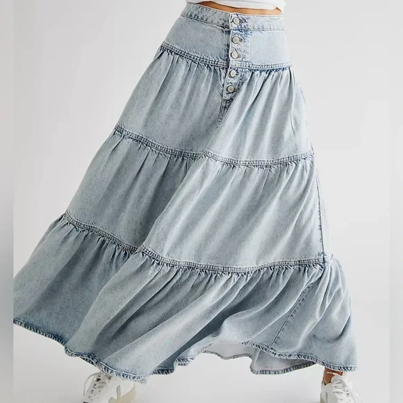 🥰SOLD 🥰Free People Tiered Dreamweaver Festival Boho Coastal Cowgirl Maxi XS - Picture 2 of 8